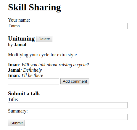 Screenshot of the skill-sharing website